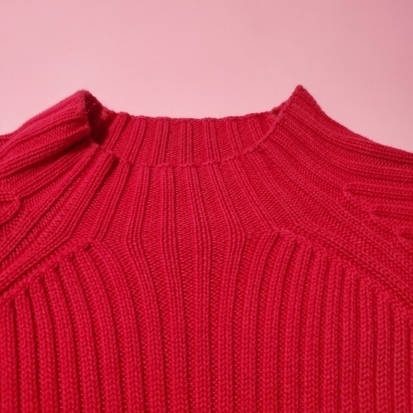 🍎 Lands End Red Knit Sweater Heavy - Picture 4 of 6